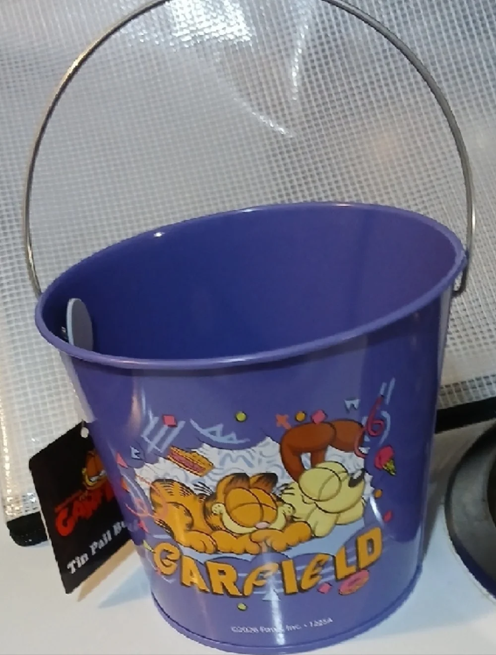 Garfield Purple Tin Pail Bucket with Handle - Licensed Party Favor
